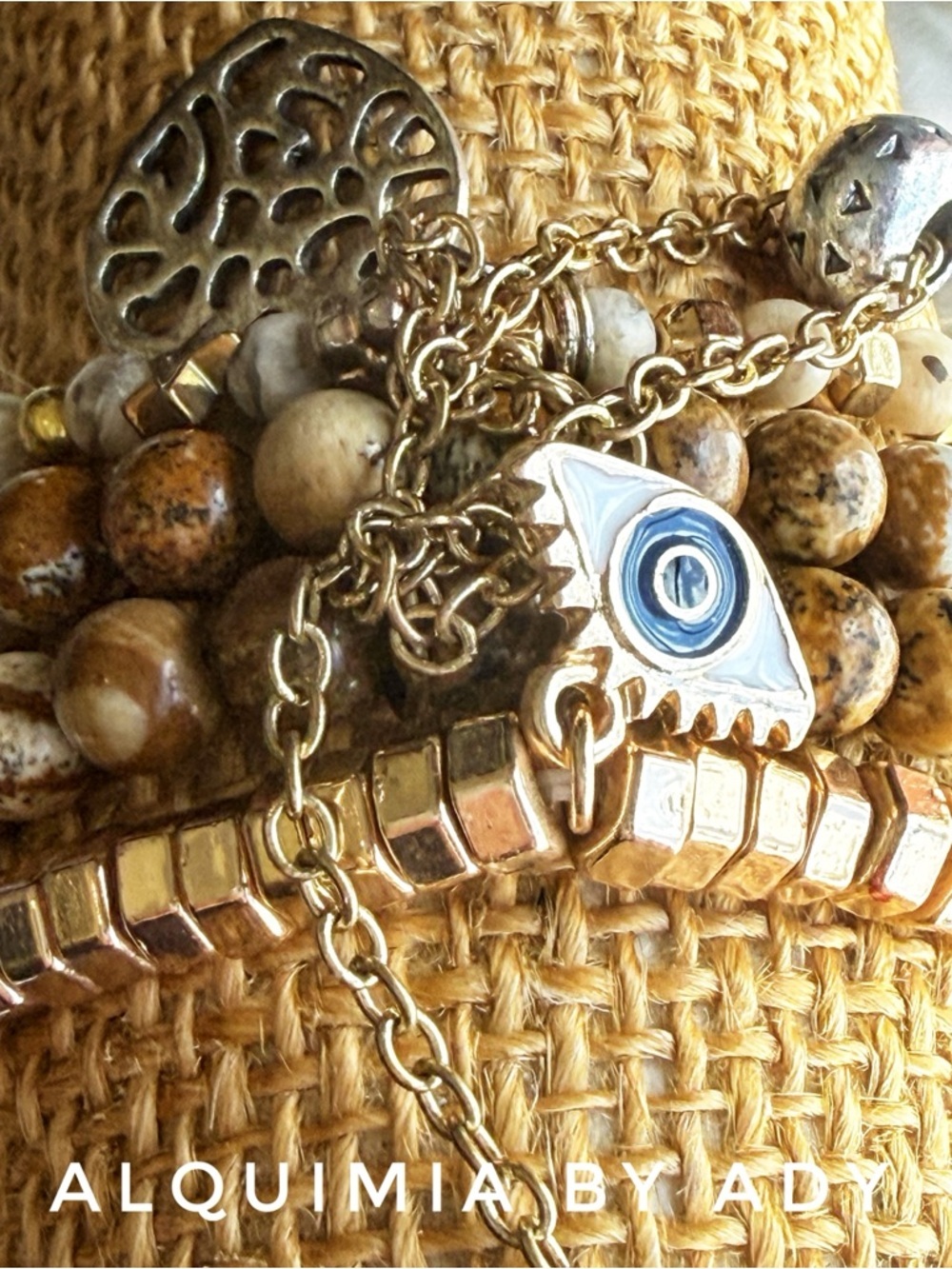 SUMMER NEUTRALS picture jasper hand crafted beaded bracelet set